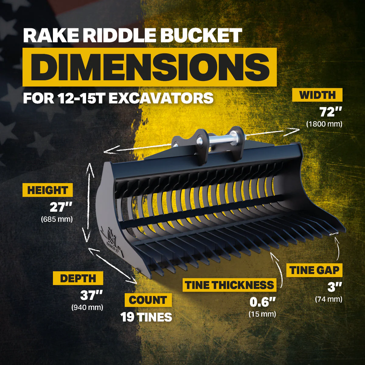 XCMG XR155U Excavator Rake Riddle Bucket - 72" - Image 10